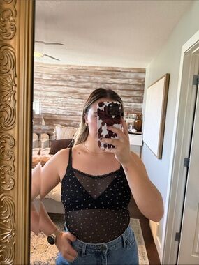 Vintage Black Sheer Heart-Print Slip Dress with Lace Trim | Valentines Day